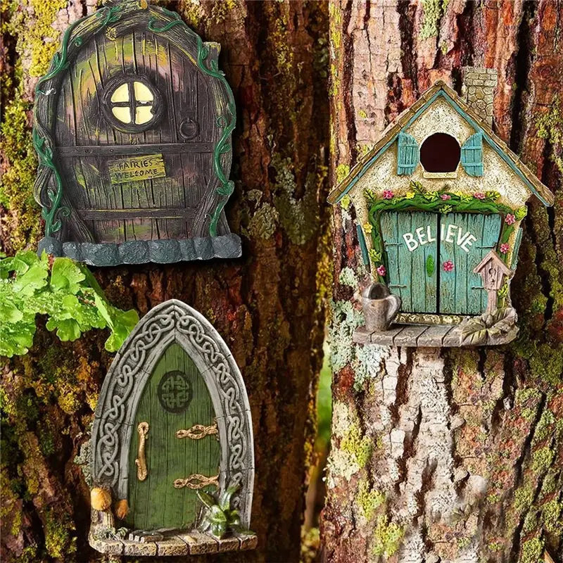 Miniature Fairy Garden Door with Engraved Design - Lawn Ornament & Yard Decor