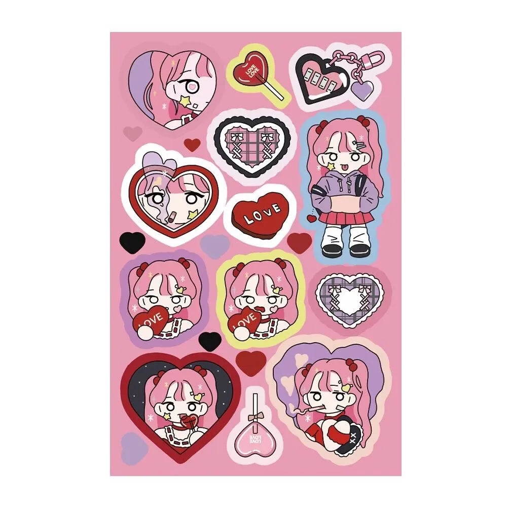 Kids Cartoon Girl Stickers Set - 3 Korean Flat Q-Version Character Decals for DIY Crafts