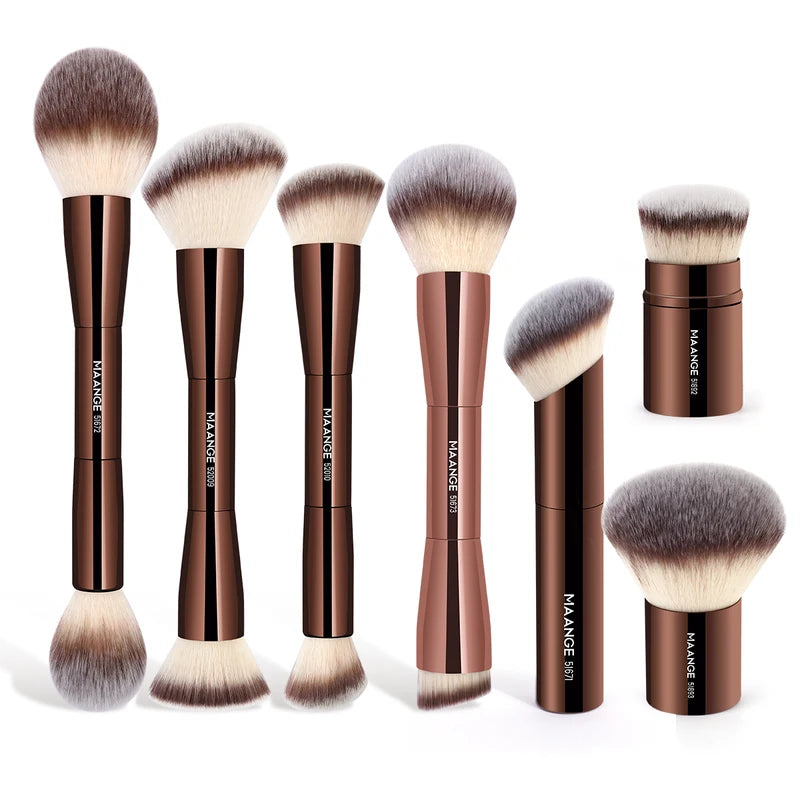 Double Head Makeup Brush for Foundation, Concealer, Blush & Bronzer - Soft Synthetic Fibers