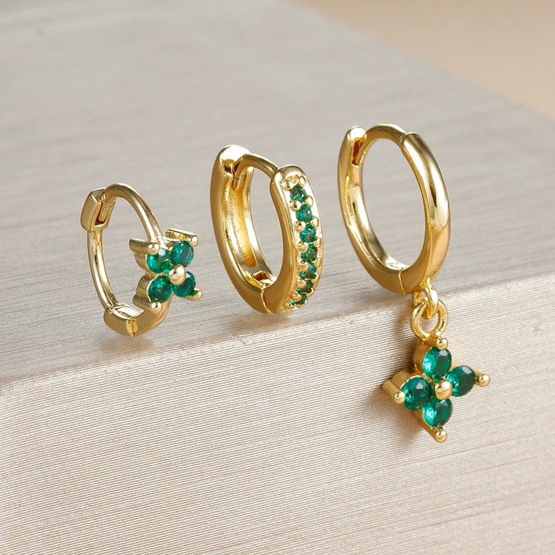 3PCS Small Hoop Earrings Set for Women - Geometric Zircon Jewelry, Wedding & Cartilage Piercing