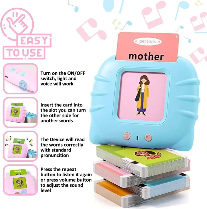 Educational Talking Flash Card Learning Toy for Kids Ages 2-6 – Portable Electronic Language Machine