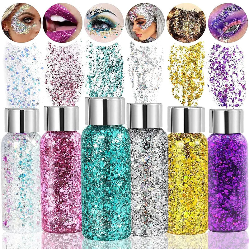 Glitter Body & Face Gel Set - 3 Bottles Sparkling Liquid Makeup for Festival & Party