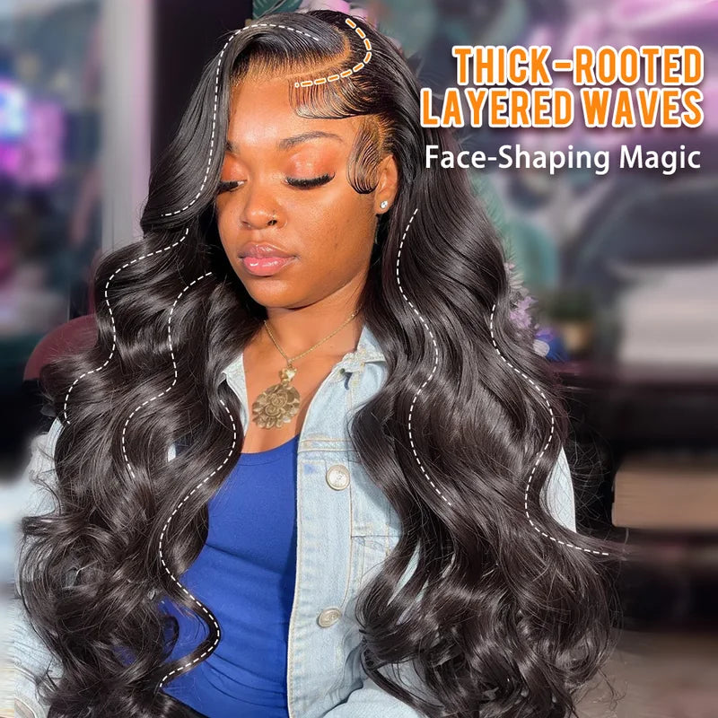 Human Hair Wigs 13x6 Lace Frontal Body Wave 250 Density 30-40 Inch Black