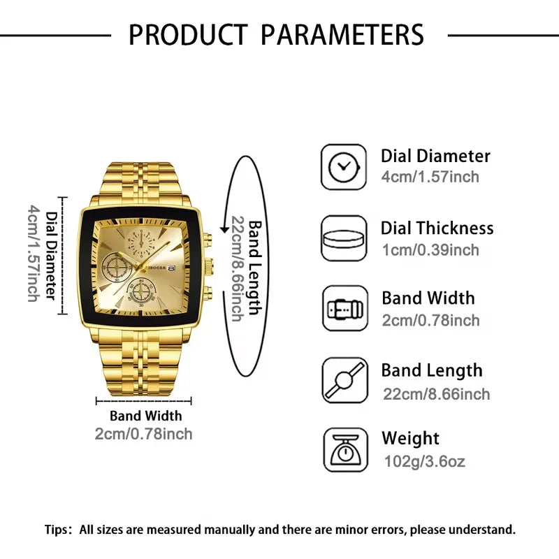 Men's Quartz Wristwatch with Square Dial Stainless Steel Business Watch - Multiple Colors
