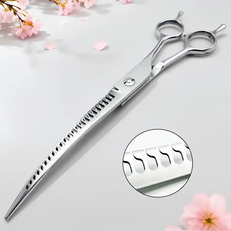 Pet Grooming Scissors 8 Inch Curved Shark Hair Trimming Shears for Dogs & Pets