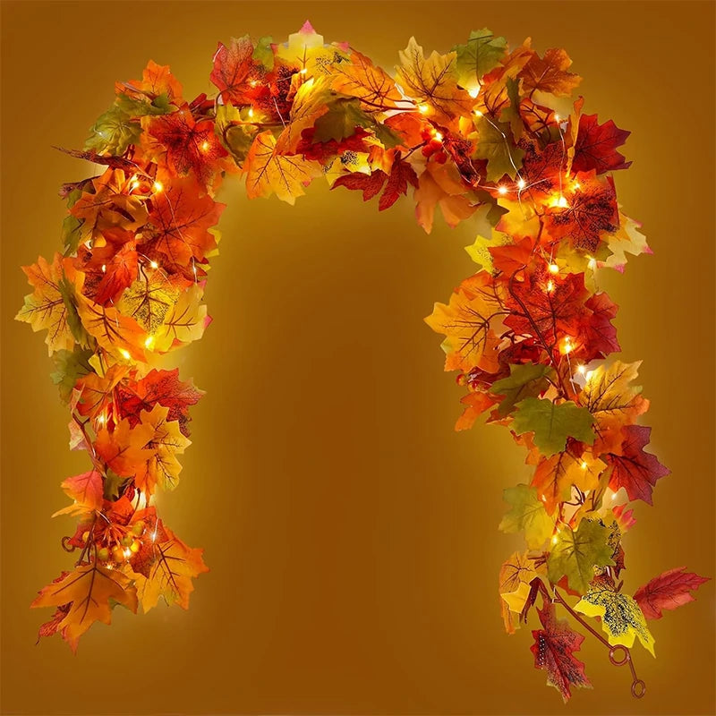 200CM Autumn Artificial Maple Leaf Wreath Fake Leaf Plant Vine for Home Garden Decor