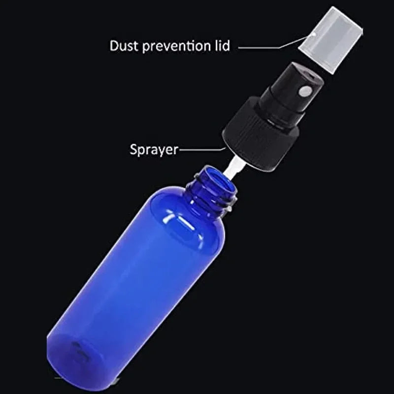 Set of 50 Refillable Blue Spray Bottles - 20ml, 30ml, 50ml, 60ml, 100ml Fine Mist Containers for Disinfectant & Travel