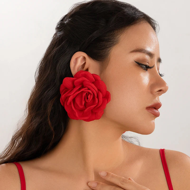 Large Rose Flower Earrings for Women - Statement Pierced Jewelry for Parties & Dinners