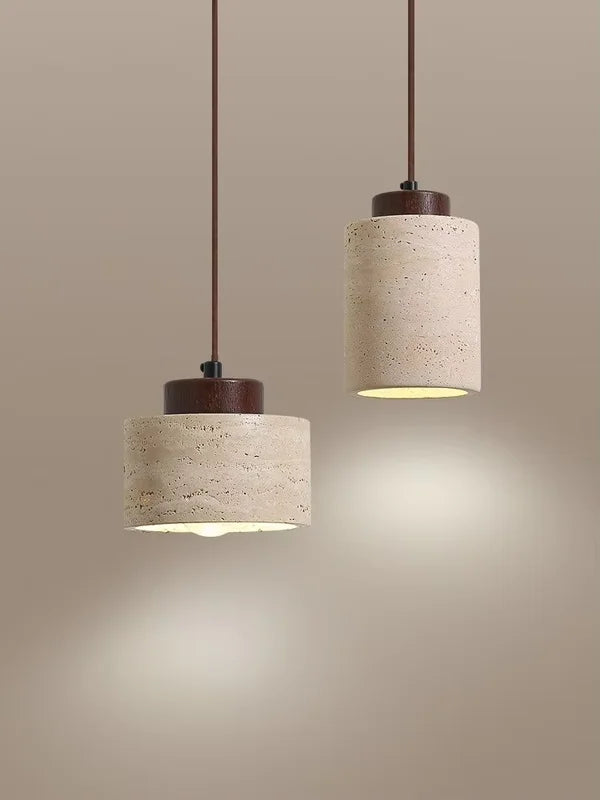 Japanese Style Stone Pendant Light with Travertine Suspension Ceiling LED Hanging Lamp