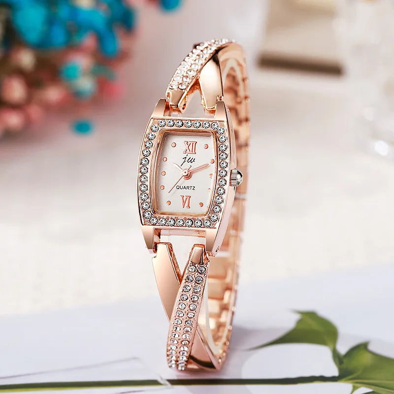 Luxury Women's Quartz Bracelet Watch with Diamond Accents - Multiple Colors