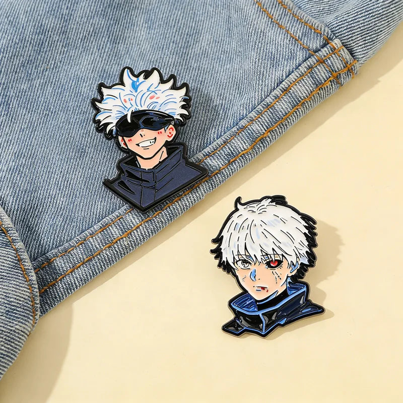 2Pcs Anime Character Lapel Pins - Kaneki Ken Gojō Satoru Enamel Brooches Gift
