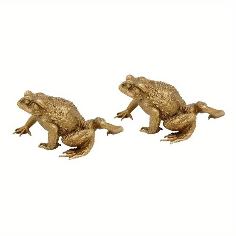 Copper Fortune Toad Figurine - Feng Shui Money Luck Decor, Indoor Outdoor