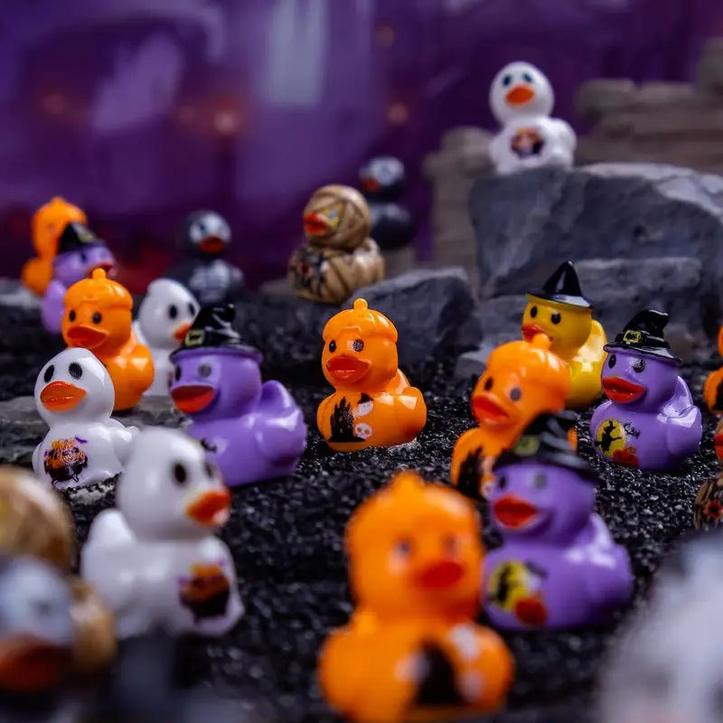 Halloween Mini Duck Figurines Set - Ghost Pumpkin Skeleton Decor for DIY Crafts and Parties