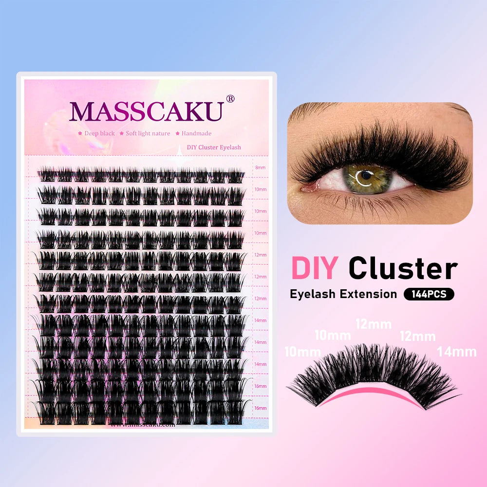 DIY 144 Cluster Mink Eyelashes Natural C/D Curl False Lash Set for Makeup