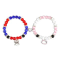 2 Pack Beaded Cat Charm Bracelets for Best Friend Multi Color Heart & Spider Design