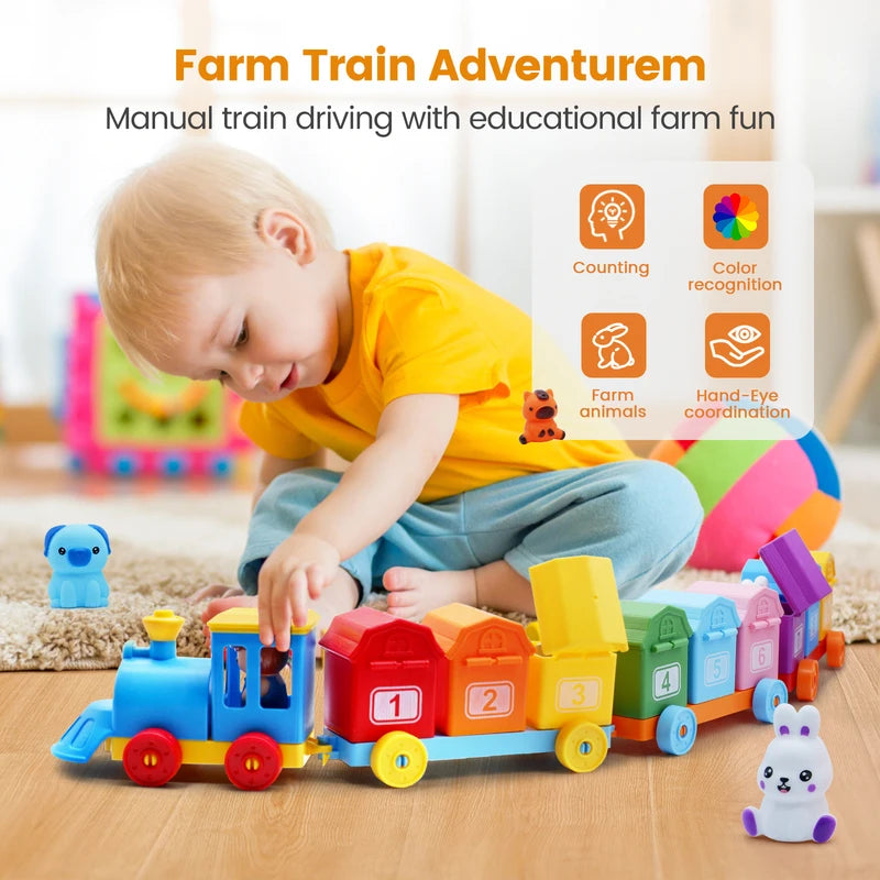 Toddler Train Set with Sorting & Counting Activities - Farm Animals & Farm Toys