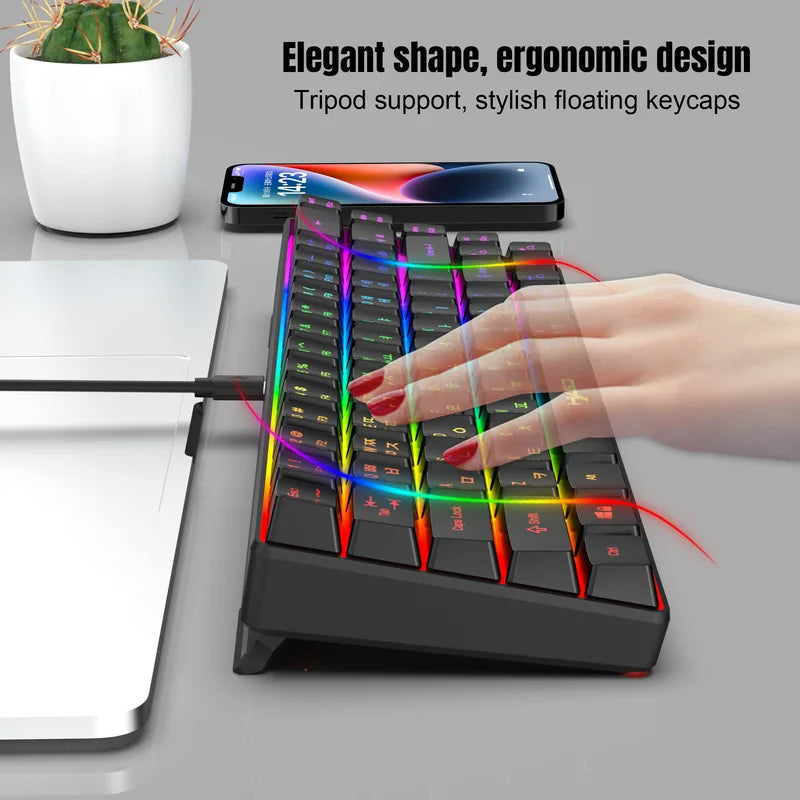 68-Key Wired Gaming Keyboard with RGB Backlight for Windows Laptops & PCs
