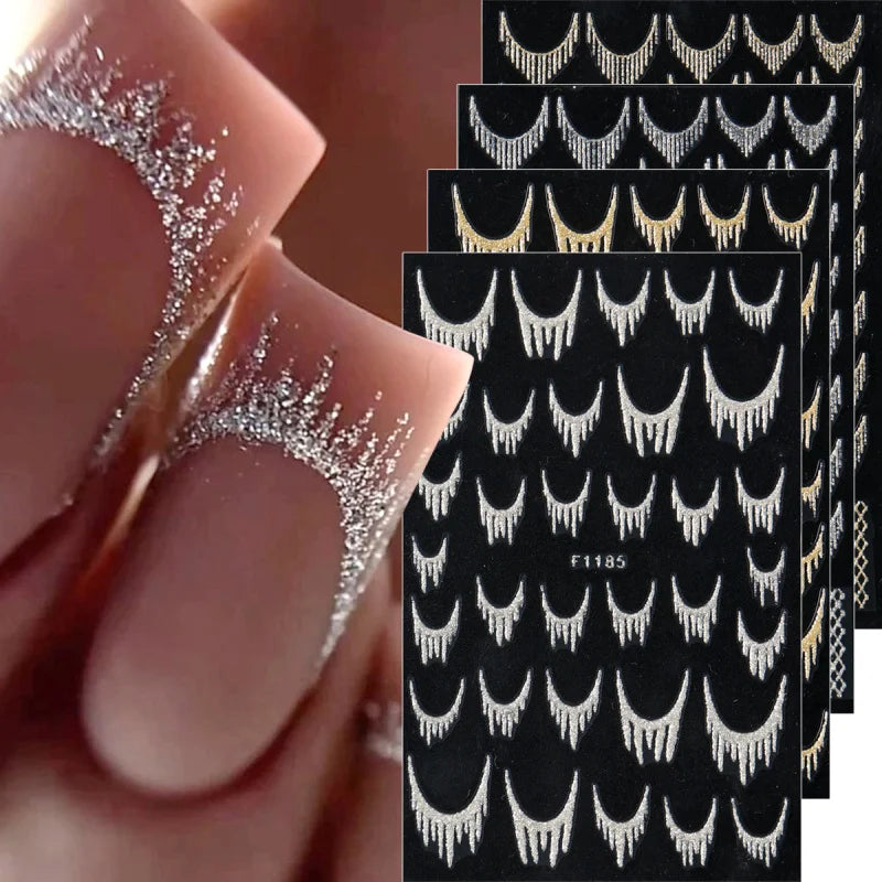 Reflective Glitter French Nail Art Stickers - Gold Silver Geometric Decals for DIY Manicure