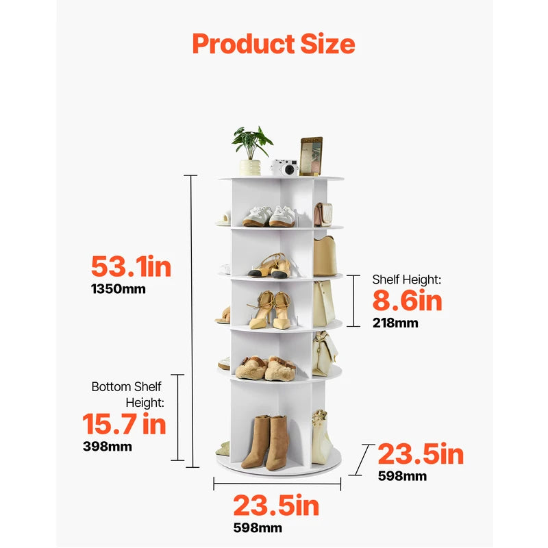 360° Rotating Shoe Rack Tower with Multiple Compartments for Closet and Entryway Storage