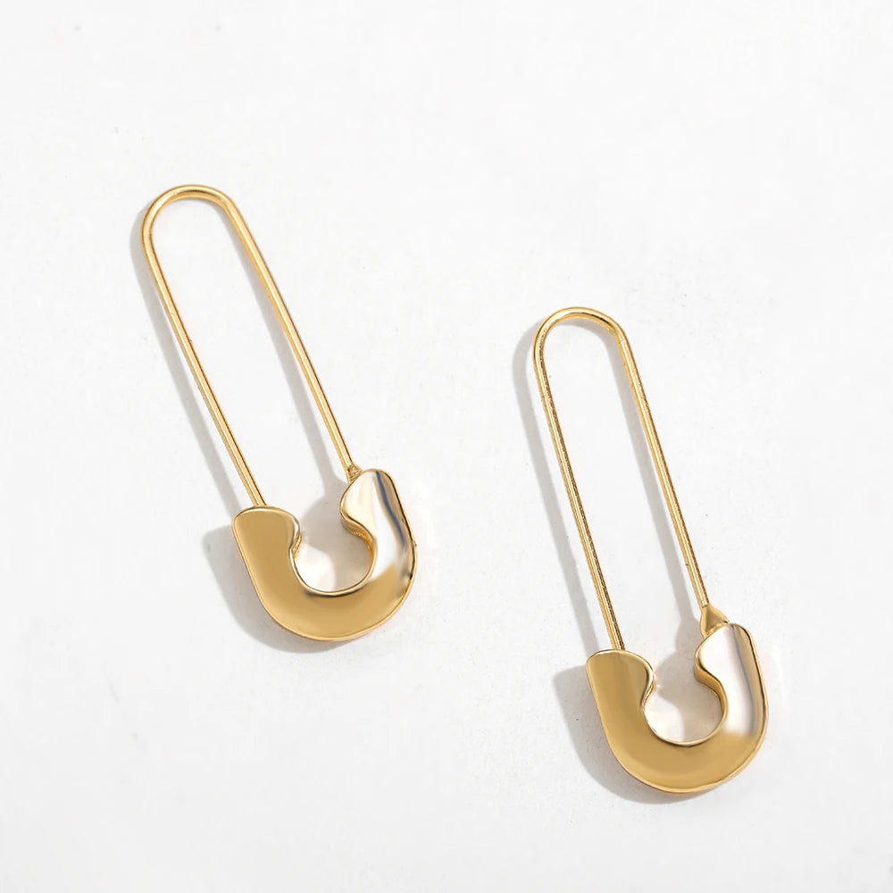 Minimalist Safety Pin Shape Leverback Earrings – Gold Plated U-Shaped Lock Pendant Jewelry