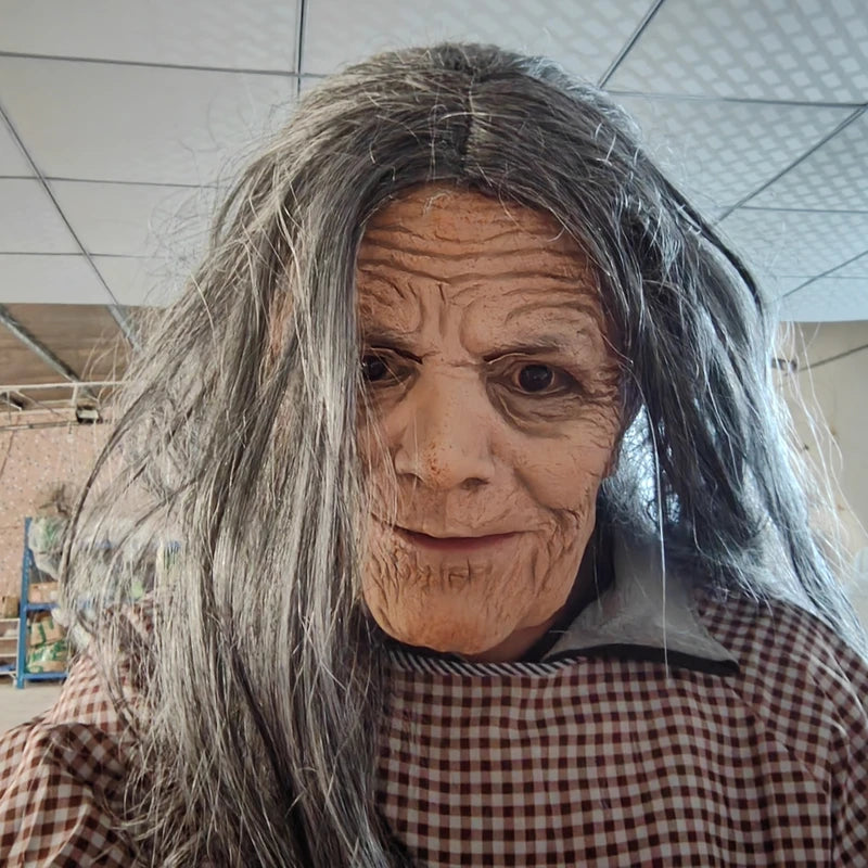 Realistic Granny Latex Mask with Moving Mouth for Halloween Costume Props