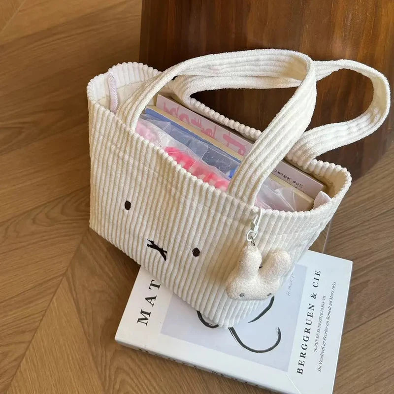 Cute Cartoon Rabbit Handbag with Corduroy Storage Bag for Cosmetics & Travel