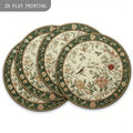 4-Piece Round Placemat Set with Floral Bird Print - Heat-Resistant & Non-Slip Linen Kitchen Decor