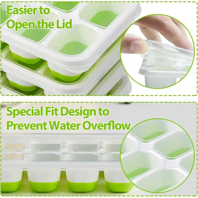 Silicone 14 Cube Ice Mold with Lid - Easy Release Square Ice Tray for Cocktails and Summer Drinks