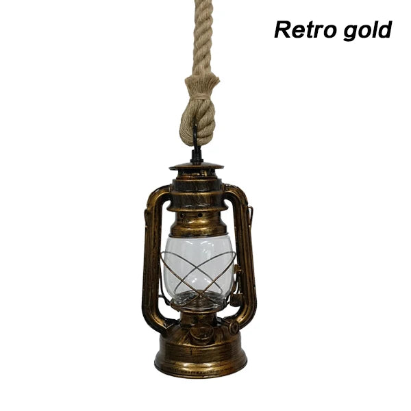 Vintage Industrial Hemp Rope Pendant Light E27 Hang Lamp for Home & Bar