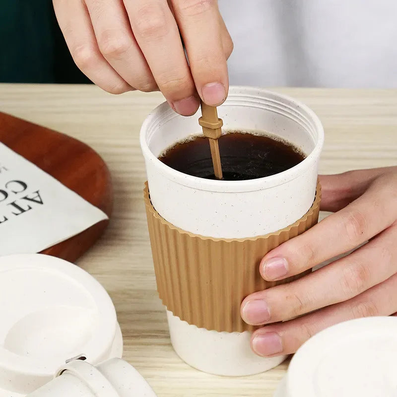 Reusable 450ml Wheat Straw Coffee Cup with Lid - Eco Travel Mug, Dishwasher Safe