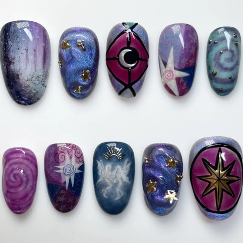 24pcs Colorful Anime Pattern False Nail Tips Almond Press-On Nails Art Set for Girls