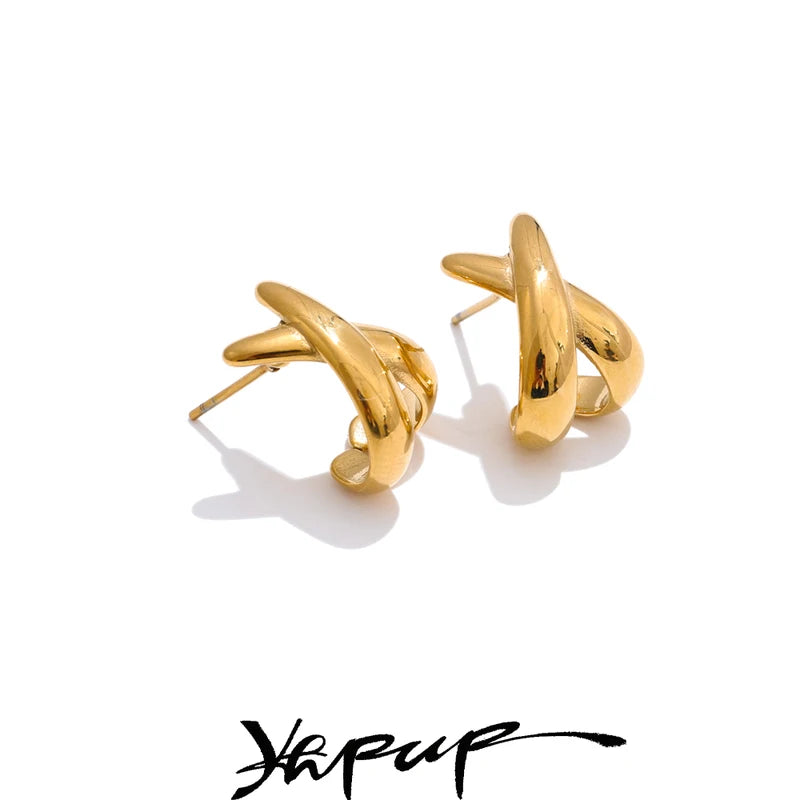 Minimalist Metal X-Shape Stud Earrings - 18K PVD Plated Stainless Steel Jewelry for Women