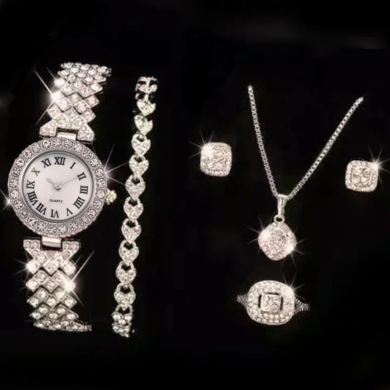 Luxury Crystal Jewelry Set for Women - Necklace, Earrings, Ring & Bracelet
