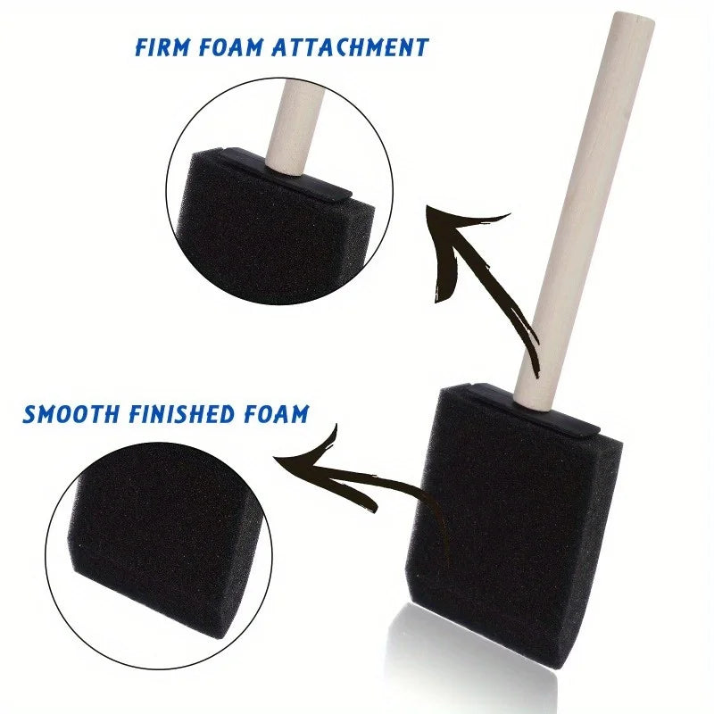 Assorted Foam Brush Set with Wood Handles - Lightweight Durable Craft Paint & Stain Brush Kit