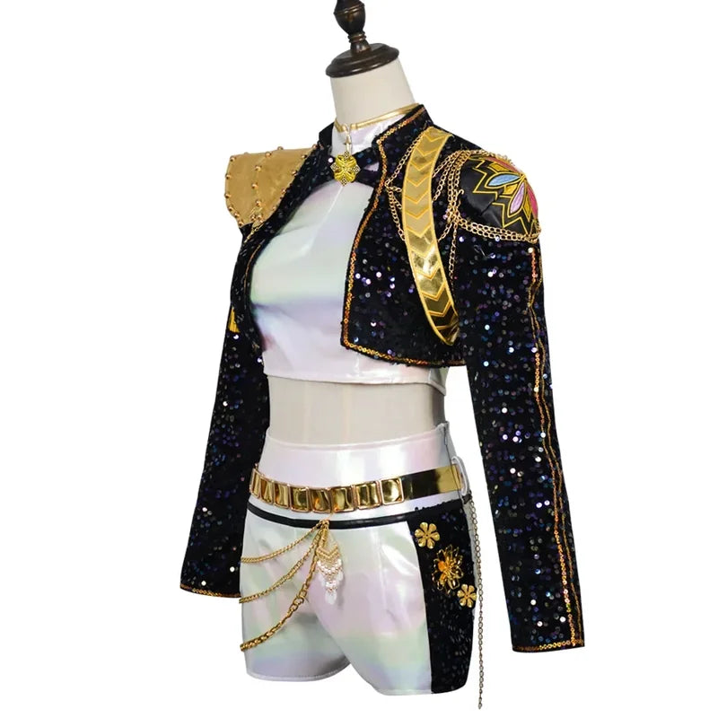 Korean Style Woman Suit Halloween Cosplay Costume Black Shiny Suit