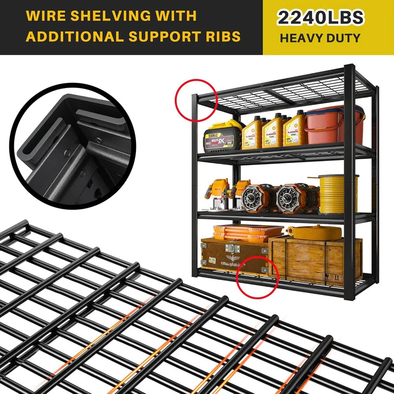 Heavy-Duty 4-Shelf Garage Storage Unit – Supports Up to 2240 lbs, 40x19.5x59.5 Inches