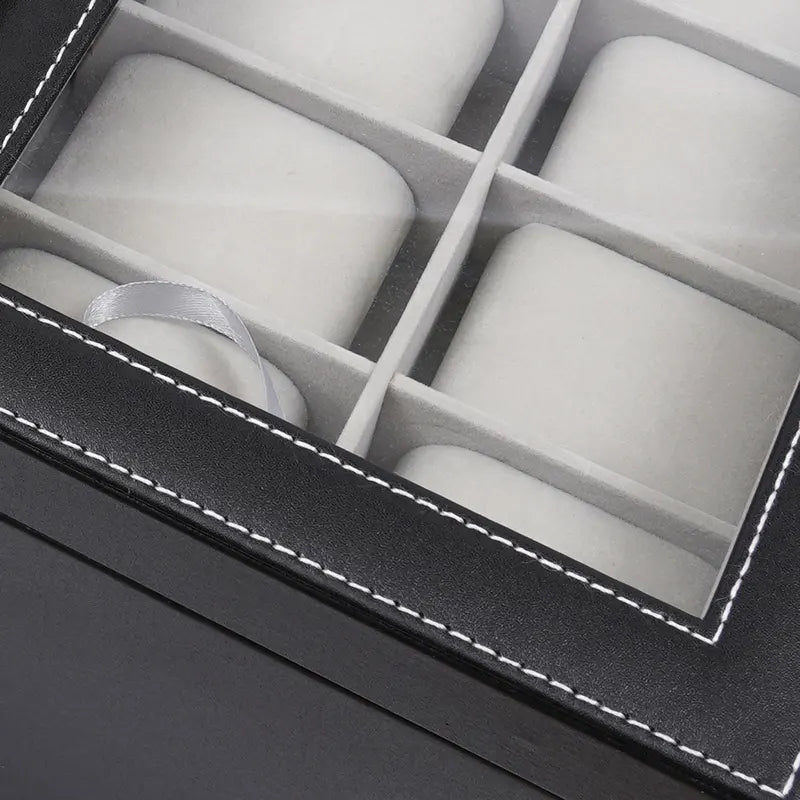 12 Compartments Watch Storage Box Jewelry Organizer with Glass Window
