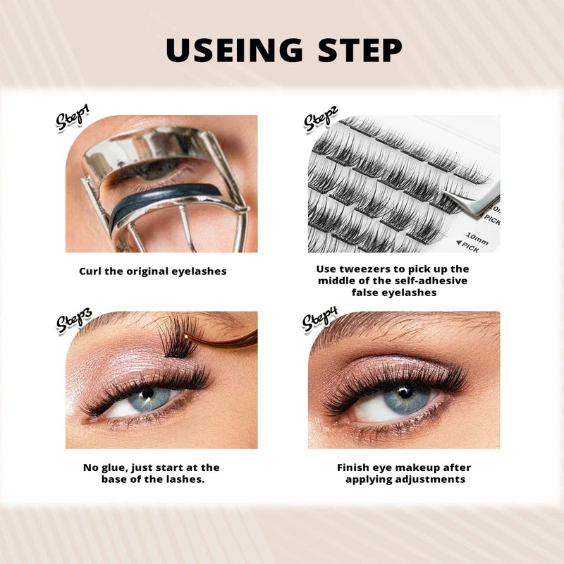 Self-Adhesive False Eyelashes Cluster Lashes Reusable No Glue Needed Diy Extension