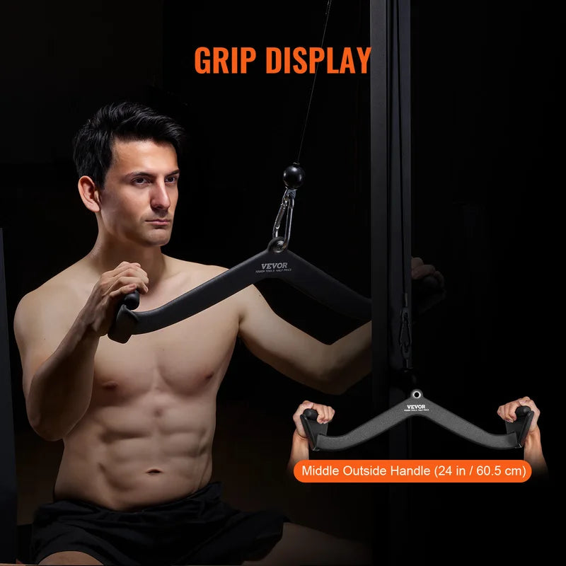 Heavy-Duty Lat Pulldown Cable Attachment with Rubber-Coated Handle for Strength Training