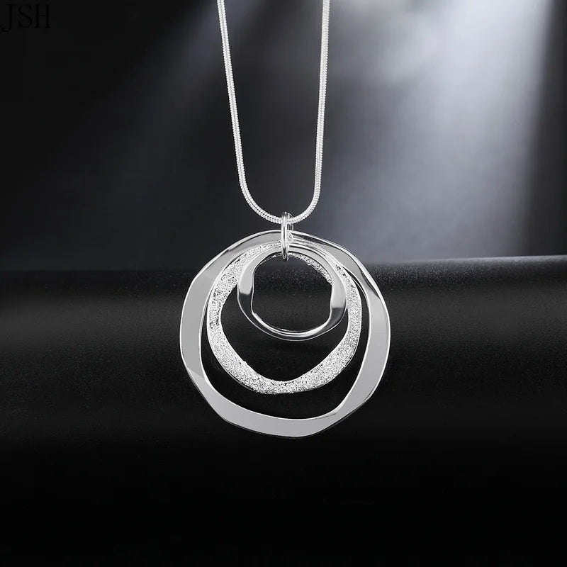 Sterling Silver Necklace and Earring Jewelry Set for Women - Fashion Charm Circle