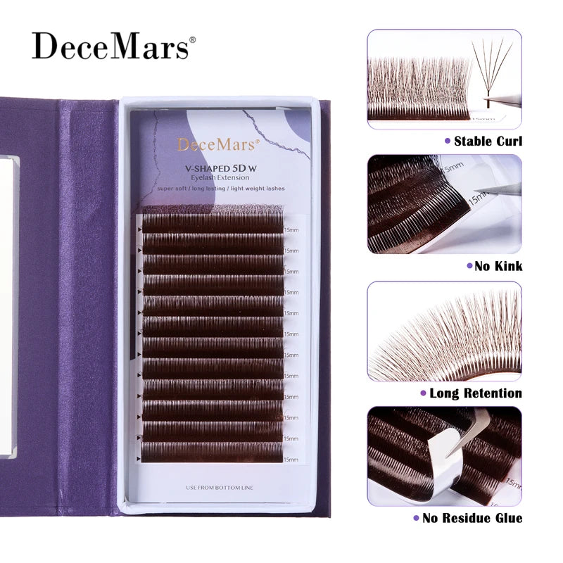 V-Shaped 5D Brown Eyelash Extensions Tray - False Lash Tips & Volume