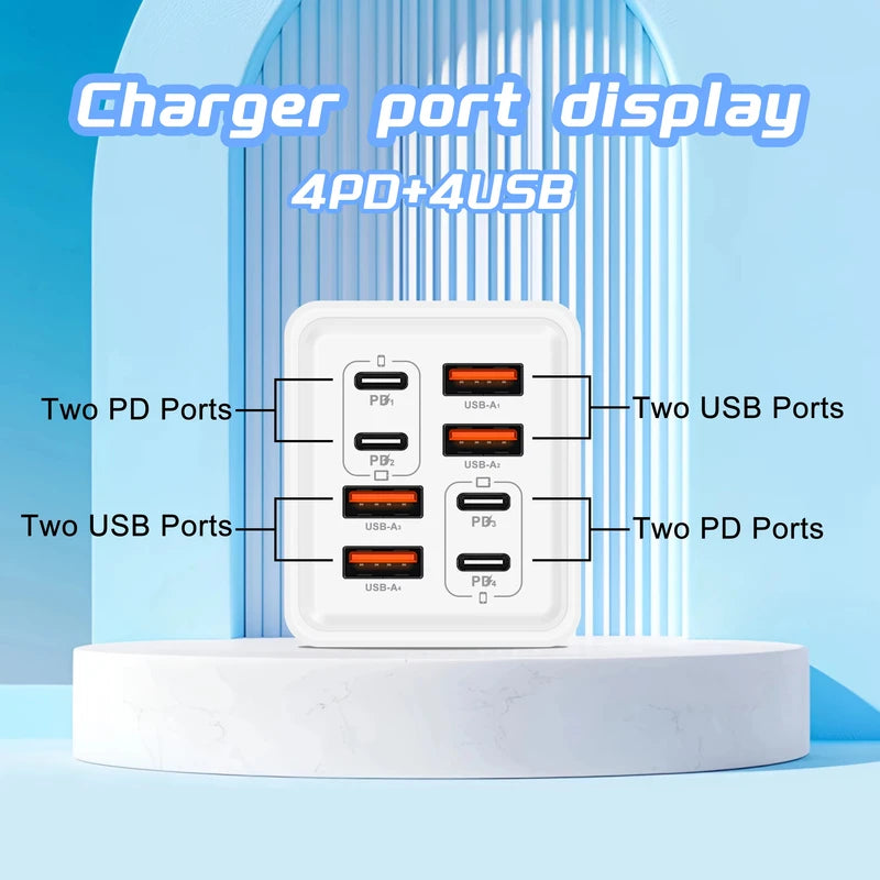240W GaN USB C Charger 8-in-1 Fast Charging Power Adapter for Smartphones