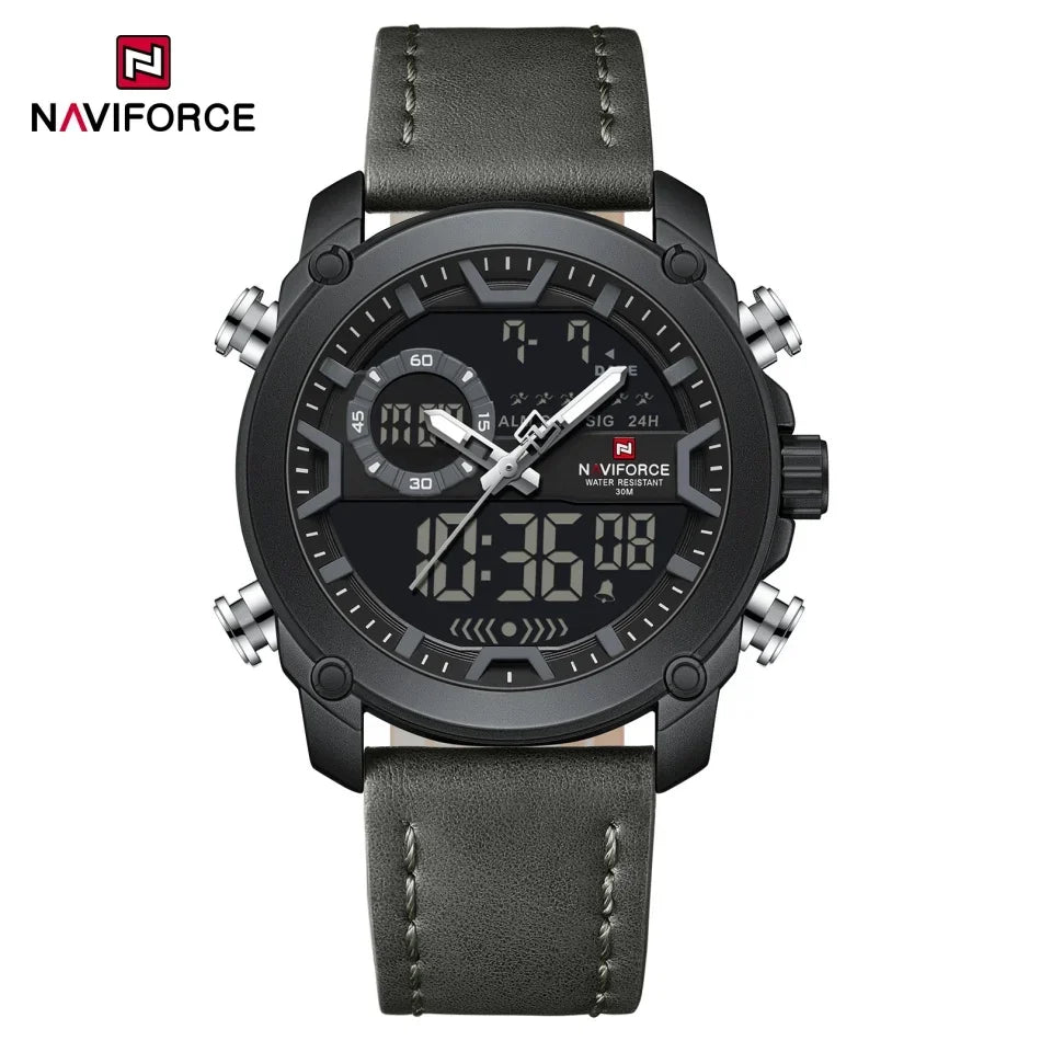 Men's Dual Display Sport Quartz Wristwatch Waterproof Leather Strap