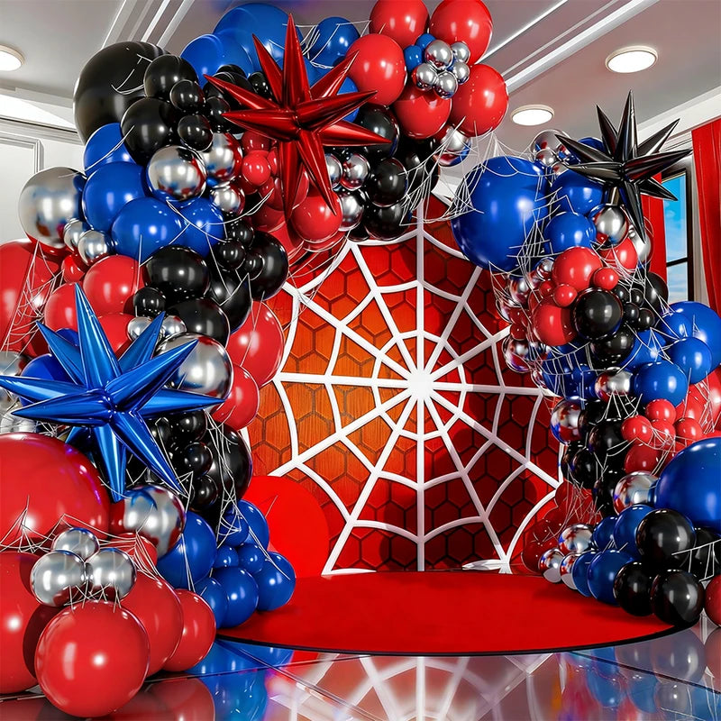 Spider Theme Latex Balloons Garland Kit for Superhero Birthday Party Decorations