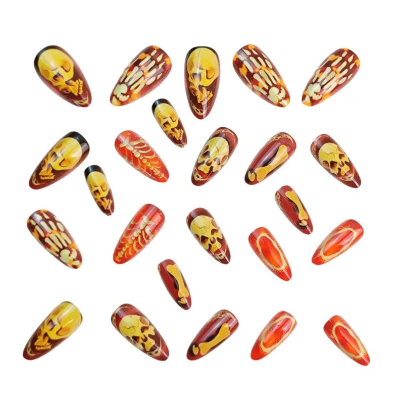 24 Pcs Halloween False Nail Set with Tools - Realistic Almond Stick-On Nails for Women