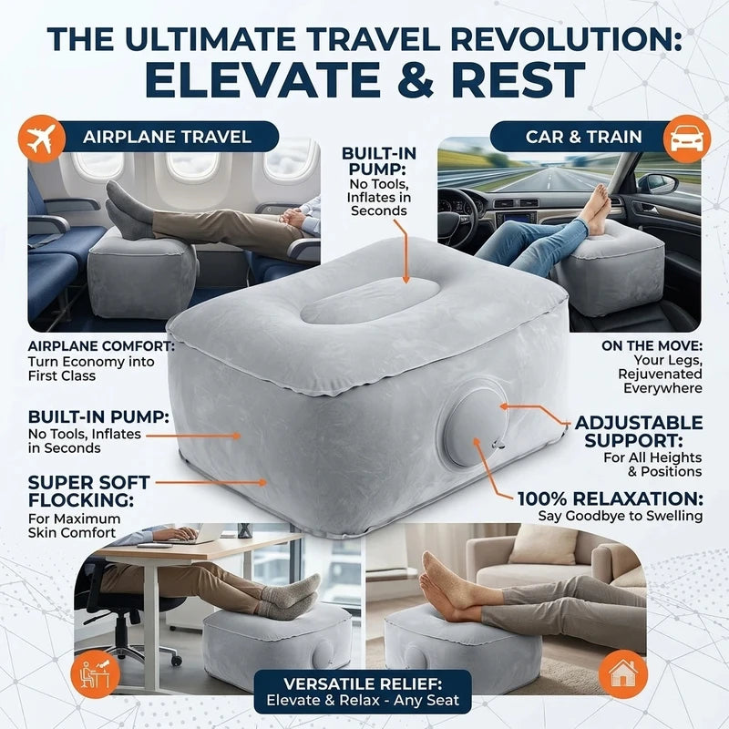 Inflatable Footrest Pillow for Travel Office Home Support PVC Air Cushion