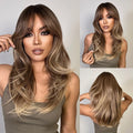 Long Straight Synthetic Wig with Bangs for Women - Blonde Platinum Highlight, Heat-Resistant, 24 Inch