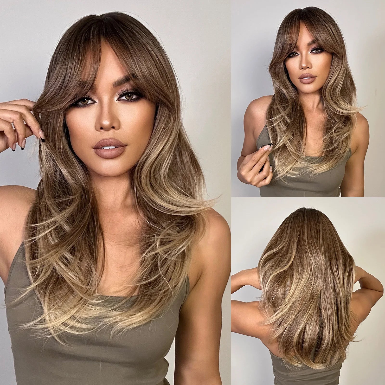 Long Straight Synthetic Wig with Bangs for Women - Blonde Platinum Highlight, Heat-Resistant, 24 Inch