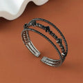 Gothic Black Open Ended Elastic Bracelet for Women 3-Row Zirconia Inlaid Copper Jewelry