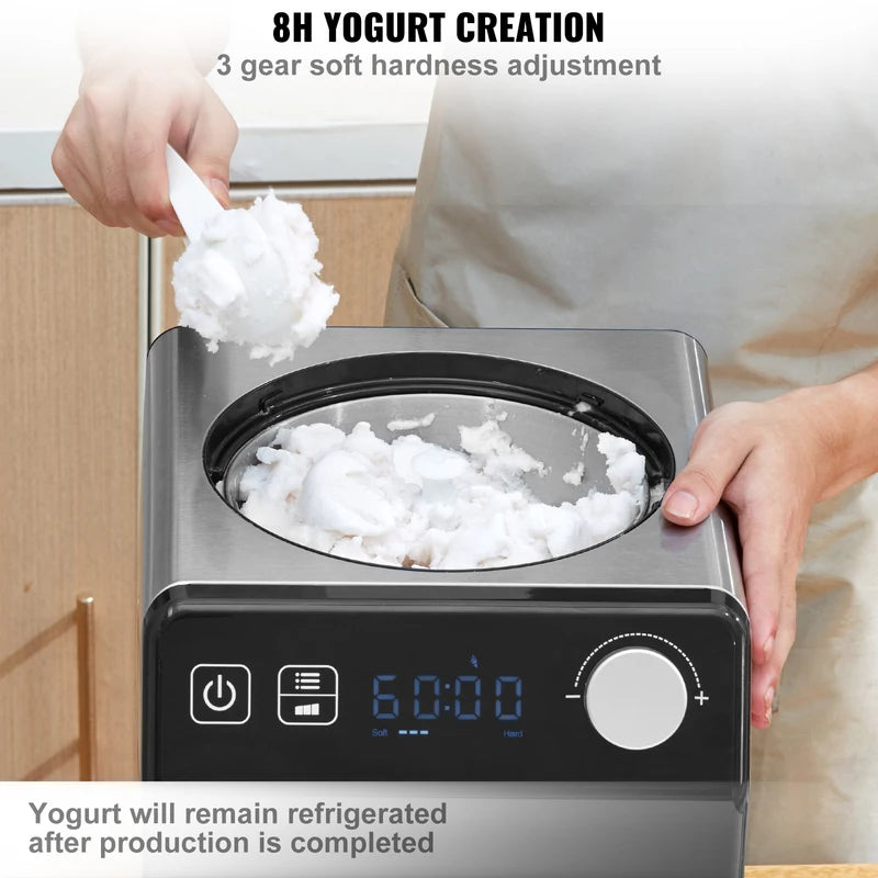 Upright Automatic Ice Cream Maker 2 Quart with Built-in Compressor No Pre-freezing